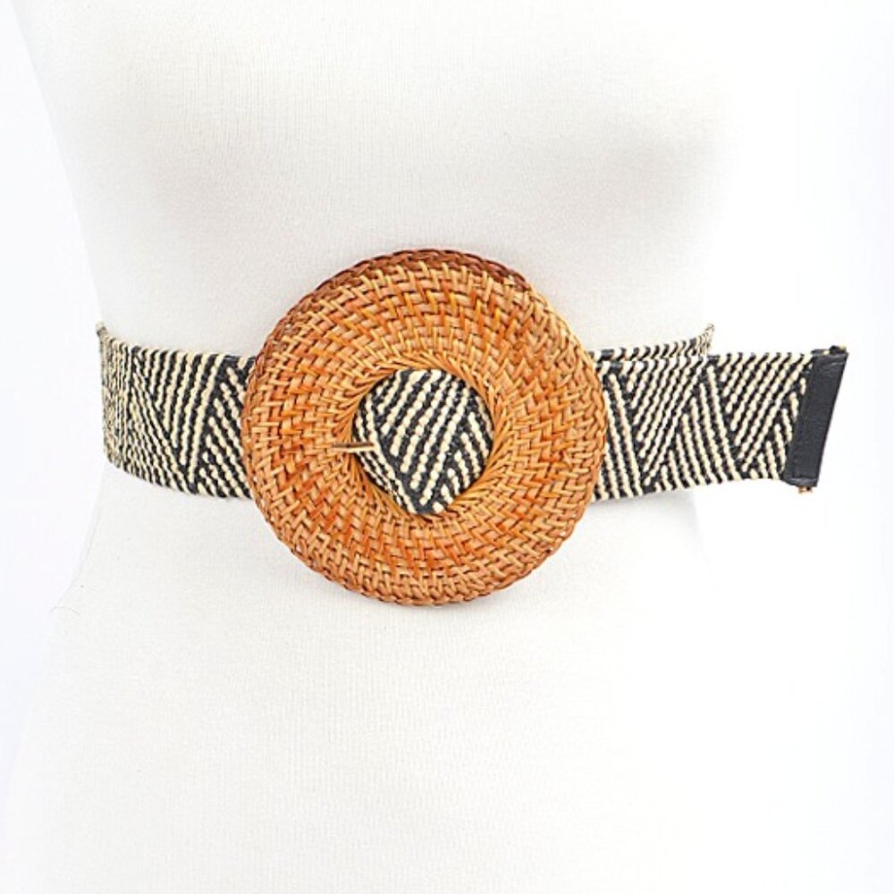 BNWT Brand New Bamboo Buckle Color Faux Straw Elastic Fashion Belt